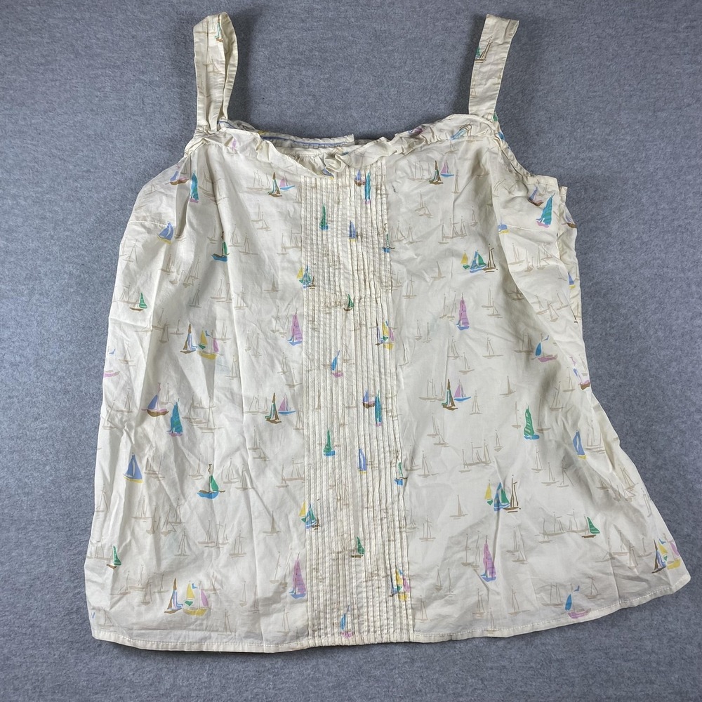 Tommy Hilfiger Tank Top Womens 2X White Sailboat Print Ruffle Button Camisole